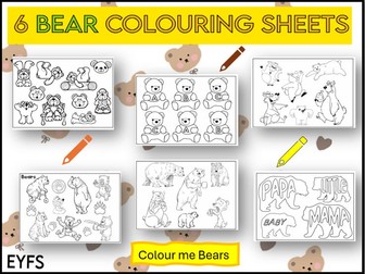 6 Bear Colouring Sheets for EYFS