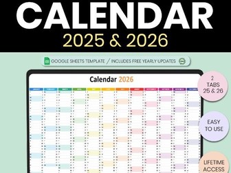 2025-2026 Editable Calendar |Google Sheet Digital Planner| Monthly & Weekly Task