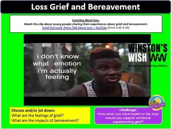 PSHE/RSE Loss Grief and Bereavement PowerPoint Lesson KS3 and KS4-5