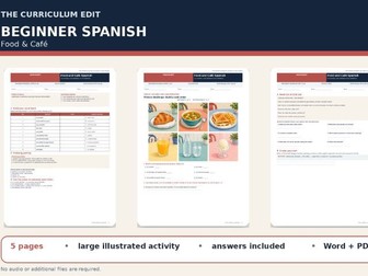 Spanish Food and Café Illustrated Worksheet | Beginner A1–A2 | Answers Included