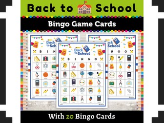 Back to School Bingo Game Cards : First Day of School Bingo themed Cards