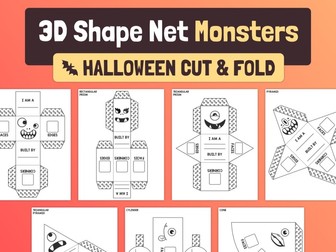 Halloween 3D Shape Nets Activity | Cutout 3D Shapes Craft, Halloween Geometry