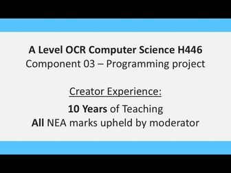 A Level OCR Computer Science H446/03 - NEA Full Project Pack