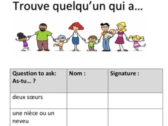 La famille- Trouve quelqu'un qui... (French family group activity)