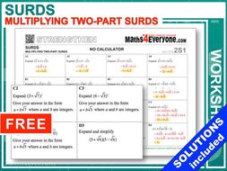Multiplying Surds (Worksheet with Solutions)