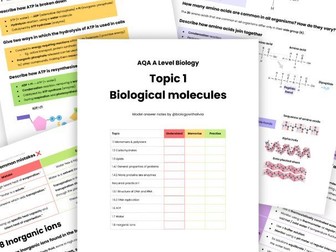 NEW Topic 1 Biological molecules model answer revision notes AQA A level Biology