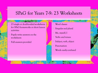 Spelling, punctuation and grammar for Years 7-9: 23 worksheets