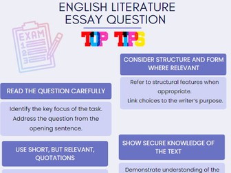 English Literature - Top Tips Poster