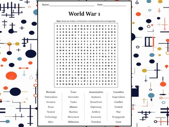 World War 1 Word Search Puzzle Worksheet Activity