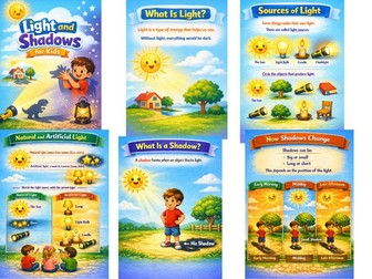 Light and Shadows Worksheets for Kids | Physics Activities | Science Printable | Age 6–9 | PDF