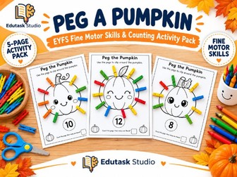 Peg a Pumpkin | EYFS Fine Motor Skills & Counting Activity Worksheets (5-Page Pack)