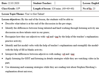 You've got talent!-Integrated Lesson Plan