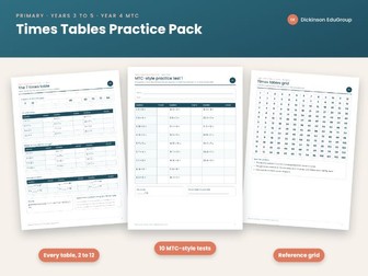 Times Tables Practice Pack Year 4 MTC