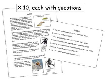 Classification comprehension worksheet set (10 of each + questions)