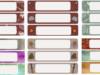 Stone Age themed tray labels