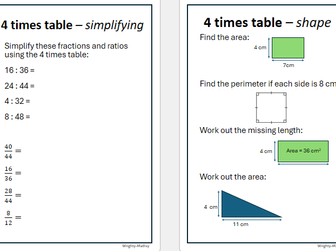 4x table pack KS3