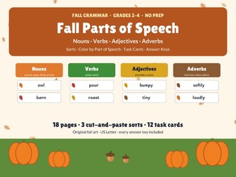 Fall Parts of Speech Sorts & Activities | Nouns, Verbs, Adjectives, Adverbs | Grammar Grades 2-4