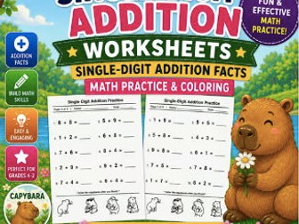 Capybara Single Digit Addition Worksheet
