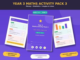 Year 3 Maths Activity Pack 3: Money, Statistics, Angles and Lines (Ages 7-8) + Free Preview