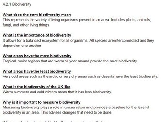 OCR A A-Level Biology 4.2.1 Biodiversity 14 PAGES Revision