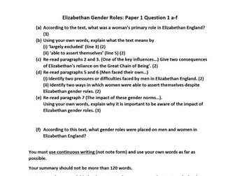 Summary: Shakespearean Gender Roles - Cambridge IGCSE Paper 1 Question 1