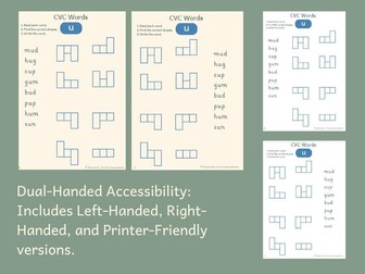 CVC Shape-Spelling Activity | Short u sound | Dual-Handed