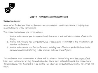 Unit 1 WJEC/EDUQAS Drama GCSE Evaluation Preparation Guide