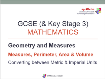 apt4Maths: PowerPoint (3 of 18) on Measures Perimeter Area Volume - CONVERTING b/w METRIC & IMPERIAL