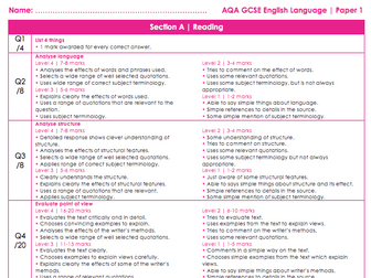 AQA GCSE English Language Feedback Forms