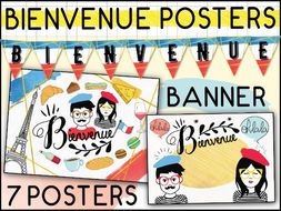 French Bienvenue Classroom Decor Set 7 Posters 1 Banner