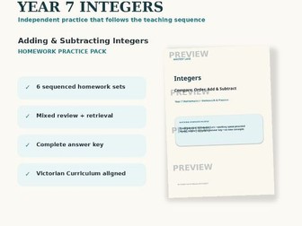 Year 7 Integers Homework & Answers
