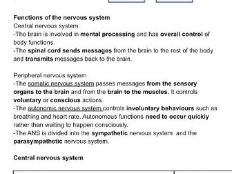 AQA A-Level Psychology Biopsychology Notes