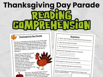 Thanksgiving Day Parade Reading Comprehension for KS2 & Gr 3 - 5 | Guided Reading Task