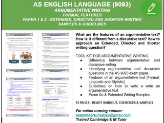 FEATURES, ANALYSIS & WRITING OF ARGUMENTATIVE TEXTS: CAIE AS ENGLISH LANG (9093)