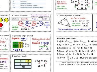 Maths Knowledge Organiser ( White Rose ) - Year 8 support - Spring - Unit 7 - Brackets, Equations...