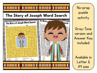 The Story of Joseph Word Search Bible Puzzle Activity Worksheet