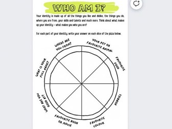 Identity "who am I?" project starter excercise / worksheet