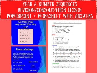 Year 6 Number Sequences Revision/Consolidation Lesson - PowerPoint/Worksheet with Answers