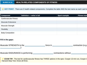 Components of Fitness & Fitness Testing | Edexcel GCSE PE | Note-Taking Sheet, alongside ppt.