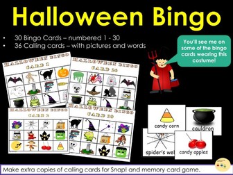Halloween Bingo! Snap! and Memory Card Games - 30 Bingo Cards and 36 Calling Cards - US Version