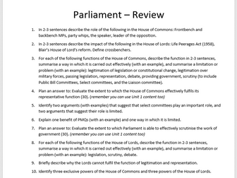 Unit 2 Politics Edexcel - Revision questions