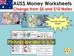 australian money giving change worksheets and word problems teaching