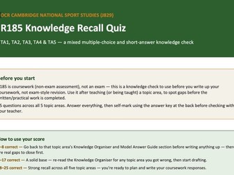 R185 Knowledge Recall Quiz: TA1–TA5 | OCR Cambridge National Sport Studies (J829)