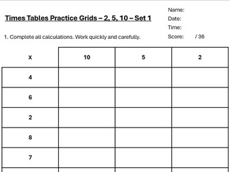 Times Tables Grids (2, 5, 10) - Sets 1-12