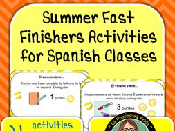Spanish Fast Finishers activities Summer theme! Printables, Bulletin Board