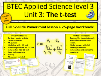 BTEC Applied science: The t-test. Lesson + workbook. T level suitable