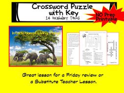 Interactions of Living Things Review Crossword Puzzle and Key