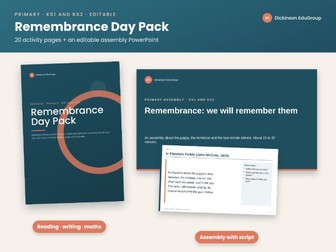 Remembrance Day Pack KS1 + KS2 editable