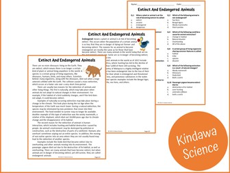 Extinct And Endangered Animals Reading Comprehension Passage and Questions - PDF
