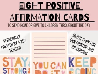 Positive Affirmation Cards for Classroom/Teacher Use!